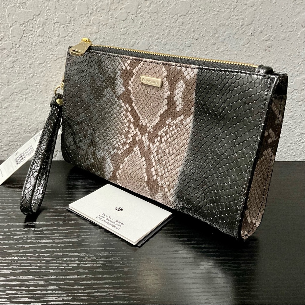 Brahmin Daisy Wristlet Assorted BROWN GRAY TAUPE Snake Print Leather NWT UNIQUE